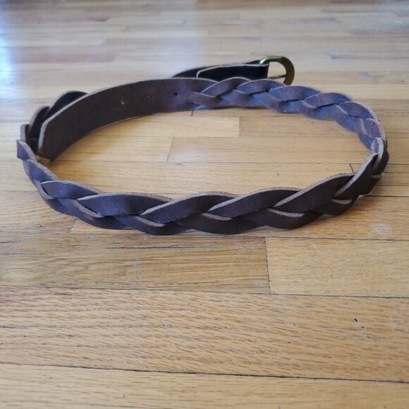 Braided Genuine Leather Belt Brown Brass Buckle Adjustable Boho Hippie Western - Picture 7 of 12